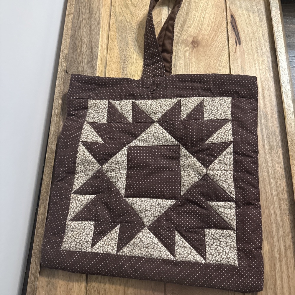 Patchwork Quilt Handled Tote - 11"x 11" Brown Book Bag